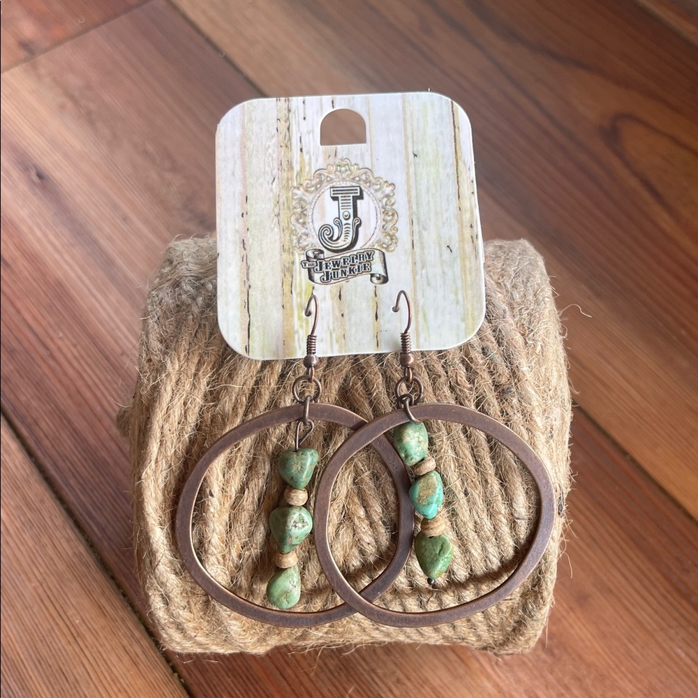 Natura turquoise Mac wood and copper Beaded Hoop Earrings